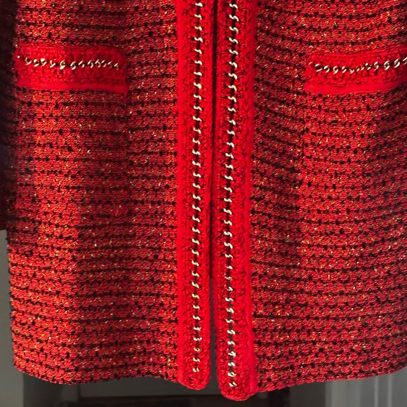 Exclusively Misook Red Black Cardigan Chain Link Knit Jacket NO Size Tag 1X? - Picture 7 of 10